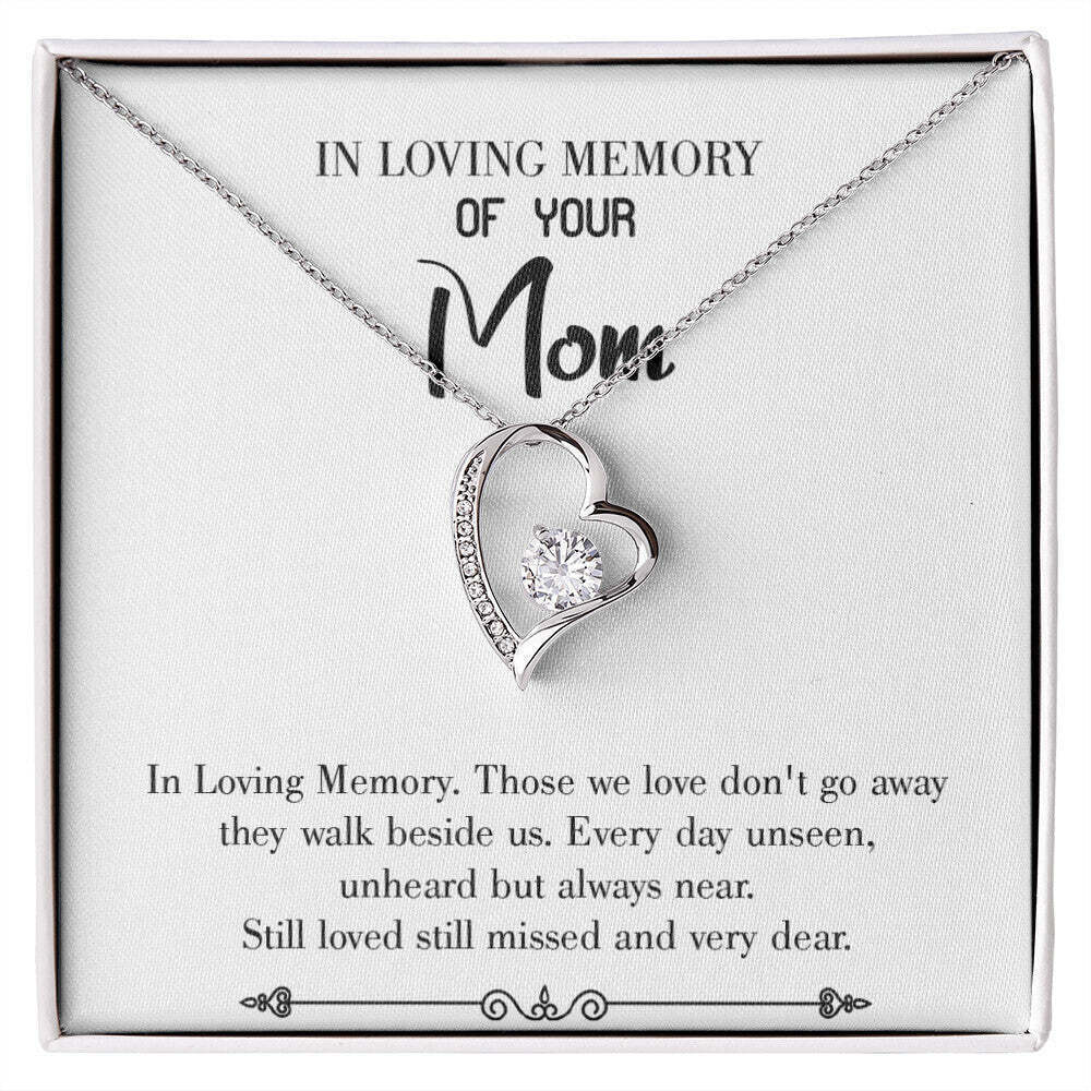 Mom Loving Memory Forever Love CZ Heart Necklace White Gold Standard Box